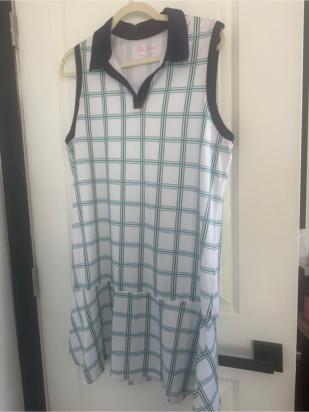 Lilly Green White Plaid Sleeveless Polo Dress with Navy Trim